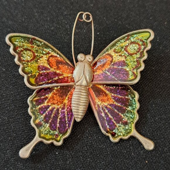 Vintage Butterfly Brooch Pin With Colorful Glitter Enamel Wings - Picture 1 of 5